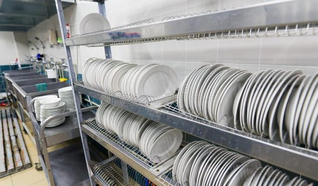 Restaurant kitchen equipment for preparing food, meal, plates, detail_ royalty free stoc